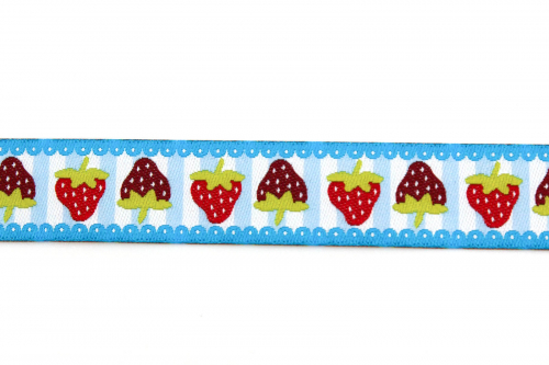 Webband Erdbeeren türkis (1 m)